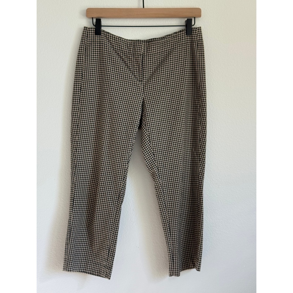 J. Jill Gingham Capri Pants 4 Petite Black Tan Classic Preppy Stretch Workwear